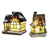 chiwanji 2X Beleuchtete Weihnachtsdekoration LED Miniaturhaus D
