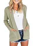 Beautmell Damen Strickjacke, lockere Passform, langärmelig, vorne offen, einfarbig, horizontal, mit Taschen, Pea Green, XL