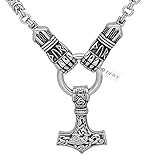 DFWY Nordic Runic Viking Thors Hammer Anhänger Halskette, Männer Edelstahl Klobige Kette Hand Halten Odin Mjolnir Amulett, Mode Gothic Religiöser Schutz Schmuck (Color : Round Chain, Size : 60CM)