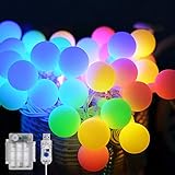 Maxsure Led Kugel Lichterkette 10M 100LED, USB/Batterien Globe Lichterkette mit Fernbedienung, Warmweiß/Bunt, Timer Funktion, Wasserdicht, 12 Modi String Lights für Weihnachtsdeko, Halloween, Party