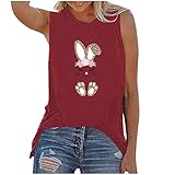 JAYYOU T-Shirt für Damen, Ostern, lässig, ärmellos, bedruckt, Tank-Top, Westen, Blusen, wein, Larg