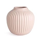 Kähler Hammershoi Vase aus Porzellan mit Rillen, Moderne Vase, rund, bauchige, skandinavisches Design Vase für Blumen, Rosa, 13