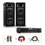auna Pro PW - MKII PA-Set PA-Karaoke-Set, Verstärker + 2 Passive PA-Lautsprecher, Verstärker: 2 x 200 Wmax, Boxen: 2 x 6,5' Subwoofer / 600 Wmax. / 3-Wege-Bauweise, schw