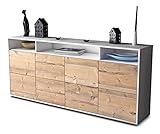 Stil.Zeit Kommode Sideboard - Amiran - Korpus Weiss matt - Front Holz-Design Pinie - (180x79x35cm) - Push to Open Technik & hochwertigen Leichtlaufschienen - Made in Germany