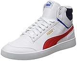 PUMA Unisex Shuffle Mid Sneaker, White High Risk Red Peacoat Team Gold, 47 EU