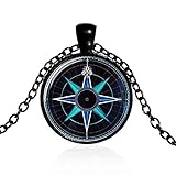 BABYCOW Inveroo Runde Kompass Glas Anhänger Halskette Vintage al Kompass Rune Amulett Nachahmung Taschenuhr Lange Halskette,taschenuhren fü