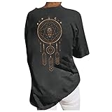 YunYoud Damen Kurze Ärmel Rundhals Freizeit T Shirts Blusen Sweatshirts Tunika Tops Damen T-Shirt im Vintage-Stil mit überschnittener Schulter Ob