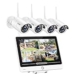 ZOSI Außen Video WiFi Überwachungskamera Set mit 12.5 Zoll Monitor 4X 1080P WLAN Kamera und 1TB Festplatte für H