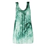 SOIUTAO T-Shirt Damen Einfarbig Weste Locker Swing Bluse Einfarbig Ärmellose Tie-Dye Druck Oberteile Sanft Tunika Oversize Einfarbig V-Ausschnitt Sommertop Geschenke für F