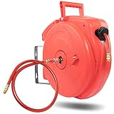 Grafner 20m Druckluftschlauch mit Aufroller automatisch, 1/4' Anschluss, incl. 180° schwenkbarem Wandschlauchhalter, max. 18 bar Arbeitsdruck, 9,5 mm Innendurchmesser, Automatik S