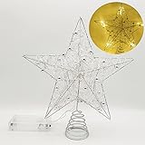 25cm Weihnachtsbaumspitze Glitzer Stern Weihnachtsbaum Topper Weihnachtsbaum Stern, Weihnachtsbaum Stern DIY Handwerk, Baumspitze Stern - beleuchtete Christbaumspitze in warmweiß (Silber)