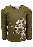 SALT AND PEPPER Mädchen Langarmshirt Glitzerdruck Elefant Organic T-Shirt, Olive, 128/134