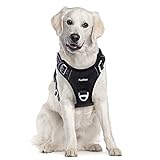 Funfox Hundegeschirr für Große Hunde No Pull Geschirr Einstellbar Anti Zug Sicherheitsgeschirr Mittlere Hunde Brustgeschirr Hund Groß Atmungsaktiv Dog Harness Schwarz L