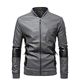 KJIUQ Herren Mantel Leder plus Fleecejacke, Motorradjacke, warme Lederjacke Mäntel W