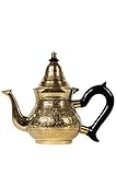 Marokkanische Teekanne aus Messing 400ml mit Sieb und Kunststoffgriff | Orientalische Kanne Bejan 400ml goldfarbig mit Deckel | Verschiedene Grössen | (400ml)