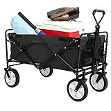 HDZW Zusammenklappbarer Outdoor-Gartenwagen Allzweck-Gartenwagen aus Stahl Schwerlast-Terrassen-Gartenwagen 100 Pfund Kapazität mit 2 Getränkehaltern und All-Terrain-R