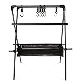 Grill Ständer Edelstahl Grillrost Lagerfeuer Grill Klappbar Portable Schwarz Kochständer Holzkohle Standgrill Platzsparend Verstaubar Camping Grill Säulengrill Mit 6 Haken & H(Size:L,Color:Ohne H