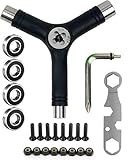 CESHMD Skateboard Y-Tool Schraubenschlüssel mit Inbusschlüssel, 4 STK 608 rs Kugellager + 8 Skateboard Schrauben + 1 Minischlüssel, Sechskantschlüssel Skateboards Werkzeug Scooter Longboard Minib