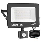 Lepro 50W LED Strahler mit Bewegungsmelder Außen, 4200LM Außenstrahler 5000K Kaltweiß Superhell Scheinwerfer, IP65 Wasserdicht Fluter, Ideale Aussenleuchte für Garten, Innenhöfe, Garage, Haus, H