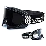 TWO-X Race Crossbrille schwarz Glas getönt schwarz grau MX Brille Motocross Enduro Motorradbrille Anti Scratch MX Schutzb