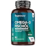 Omega 3 Kapseln - 2000mg Fischöl je Kapsel - 240 Kapseln - 1100mg Omega 3, 660mg EPA & 440mg DHA Fettsäuren pro Portion - Nachhaltig, Rein & Ohne Zusätze - Herzfunktion & Blutdruck - Von WeightW