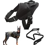 Hundegeschirr für Mittelgroße Große Hunde, Anti Zug Geschirr Brustgeschirr mit Griff, Einstellbar Sicherheitsgeschirr mit Leine, Hundeweste Gepolstert Trainingsgeschirr, Dog Harness Schwarz, S