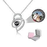 wikkeny Personalisiert Foto Projektion Halskette, 100 Sprachen Ich Liebe Dich Halskette, Damen 925 Sterling Silber Halskette Anhänger Schmuck Geschenk-Silb