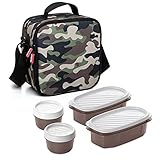 Tatay Urban Food Casuall - Kühltasche, 3L Kapazität, 4 Kunststoff Frischaltendosen (2 x 0,5 l, 2 x 0,2 l) BPA frei, Tarnung. Messen 22,5 x 10 x 22