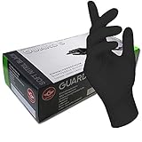 200 Stck - Einweghandschuhe von GUARD 5 - Schwarze Nitril-Handschuhe puderfreie Tätowierhandschuhe Kochhandschuhe (9 / L)