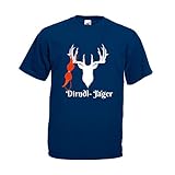 Oktoberfest T-Shirt Herren mit Motiv - Dirndl-Jäger - Tracht Männer Dunkelblau (Druck Weiß) M