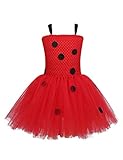 CHICTRY 3tlg. Kinder Mädchen Kostüm Cartoon Käfer-Kostüm Kleid mit Schwarze Polka Dots für Karneval Party Cosplay Outfits Rot 122-128