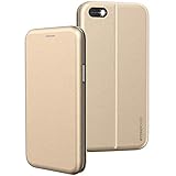 BYONDCASE iPhone SE 2016 Hülle Gold, iPhone 5s Hülle, iPhone 5 Handyhülle [Deluxe Leder Flip-Case Klapphülle] Fullbody 360 Grad Rundumschutz kompatibel mit dem iPhone 5s / 5 / SE2016