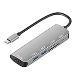 USB-C-Hub, 6-in-1-Typ-C-Adapter, Multiport (USB 3.02 + SD/TF-Kartenleser + 4K HDMI + Typ-C-Anschluss) Sharlen, kompatibel für MacBook Pro/iPad Pro/HW MateBook/Chromebook und andere Typ-C-Geräte (grau)