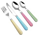 EXZACT Color Edelstahl-Besteck Set 24 Stück - 6 x Tafelgabeln, 6 x Tafelmesser, 6 x Abendessen Löffel, 6 x Teelöffel (24 x Mischfarben)