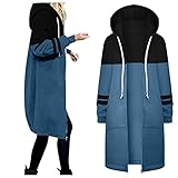 NHNKB Damen Jacke Lang Warm Übergangsjacke Knielang Full Zip Kapuzenjacke Sweatjacke Sweatshirt Lange Parka Mantel für Winter Herb