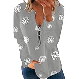 Damen-Oberteil, lässig, Rundhalsausschnitt, lockere Langarm-Top mit Taschen, einfarbig, Tunika, Henley-Hemd, Tunika, Tops, Blusen, I-grau, XXL