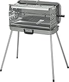 BERGER Super Gasgrill Camping mit rostfreier Kochplatte - Edelstahl Gasgrill 3 Brenner 50 mbar 3 Kochstellen 5.3 kW inkl. Grillspieß - Tragbarer Camping Gasgrill mit abnehmbaren Füß