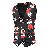 Yowablo Anzug Weste Herren Herbst Winter Casual Weihnachten Bedruckt Einreiher (XXL,3schwarz)