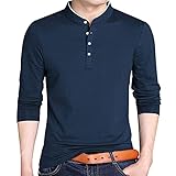 PEOD Herren Langarm Stehkragen Golf Henley Shirts Polo Hemd Männer Herbst Frühling Winter Lässig Sportlich Lange Ärmel Baumwolle Einfarbig Button Down Slim Fit Unterhemd Poloshirts Sw