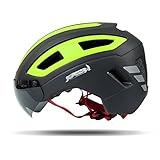 BBZZ Fahrrad-/skateboardhelme Für Erwachsene, Straßen- Und Bergreisehelme Für Herren Und Damen, Mit Schutzbrille (kompatibel Mit Kurzsichtigkeit), Reflexstreifen, Verstellbar,Black Yellow,L(57-62cm)