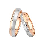 GIORO Pisa Eheringe Trauringe Hochzeitsringe massiv Rot-/Weißgold *handgefasste Brillanten* Paarpreis Echtes Gold (14 Karat (585) Bicolor)