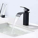 Auralum Wasserhahn Bad,Wasserfall waschtischarmatur für Badezimmer,Einhandmischer Waschtischarmaturen (Schwarz)