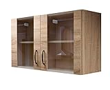 Flex-Well Glas-Hängeschrank HERNE - Oberschrank vielseitig einsetzbar - 2-türig - Breite 100 cm - Eiche S