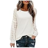 Tunika Damen Langarm Elegant große größen ausgefallene Lang 48 Winter Boho Frauen Spitze Elegant mit Spitze Top T Shirt Bluse Pullover Pulli Tunika Schwarz Langarmshirt Vintage Tuniken Party Ob