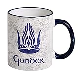 Elbenwald Herr der Ringe Tasse Gondor mit Wappen und Mittelerde Karte Rundumdruck Keramik 320 ml weiß