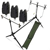 G8DS® Set Rod Pod Rutenhalter + Tragetasche inklusive 3 Bissanzeiger mit Lautstärke- und Tonregler für 9V Block Karpfen Ang