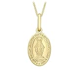 Carissima Gold Damen-Schmuckmünze 9ct Yellow Small Oval Holy Mary Pendant on Curb Chain of 46cm/18 inches 375 Gelbgold-1.46.0834