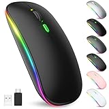 AAJO PC Maus Kabellose, LED Wiederaufladbare Leise Funkmaus Laptop Wireless Mouse, 2.4 G USB Mäuse mit USB-Empfänger Typ C Kompatibilität mit Computer/PC/Tablet (Matte Black)