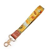 SENLLY Schlüsselband Wristlet Keychain Lanyard Strap Handschlaufe Schlüsselanhänger mit Metallverschluss und echtem Leder für Schlüssel, Mobile Handys Telefon, Kamera, Charms (Van Gogh Sonnenblumen)
