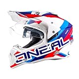 O'NEAL | Motorradhelm | Enduro | ABS Außenschale, mit Visier & integrierter Sonnenblende, erfüllt Sicherheitsnormen DOT & ECE 22.05 | Sierra Helmet Circuit | Erwachsene | Weiß Blau Rot | Größe S